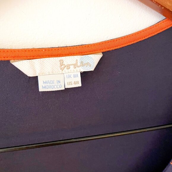 Boden Blue and Orange Bird Print Jersey Dress, Size 4 - Picture 4 of 6